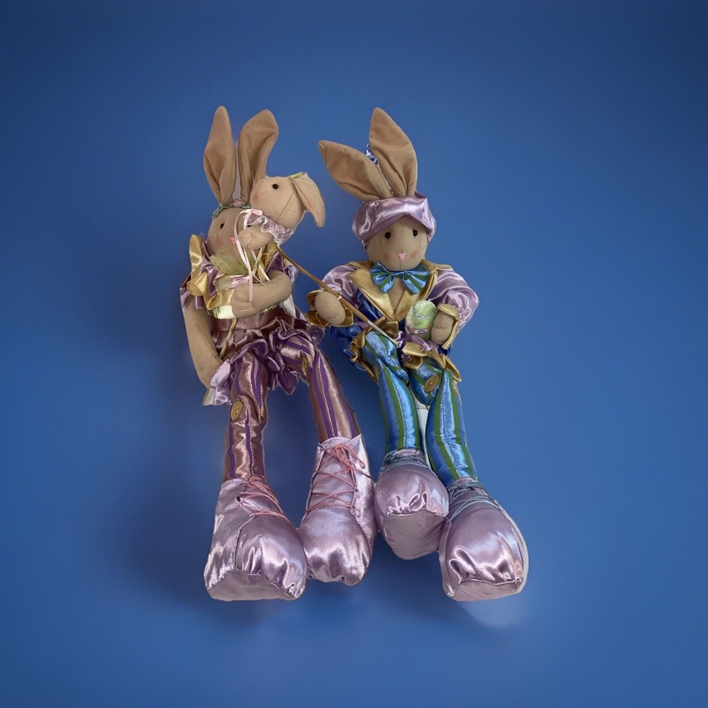 Rare Jester Rabbits Set~Girl with Toy Jester Plush & Boy With Brush & Egg puppet